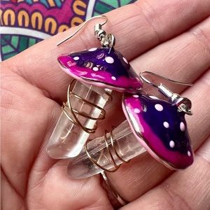 Handmade mushroom pendulum earrings